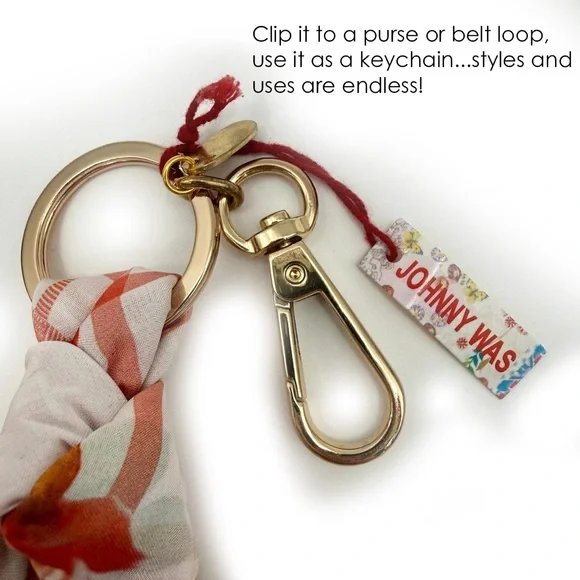 𝐉𝐎𝐇𝐍𝐍𝐘 𝐖𝐀𝐒 𝐍𝐖𝐓 Keychain Zoila Bandana Silk Scarf Handkerchief - Boho Bag Charm - Picture 4 of 10